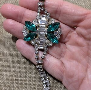 Vintage Husar D.  Emerald Green And Clear Rhinestone Czech Bracelet